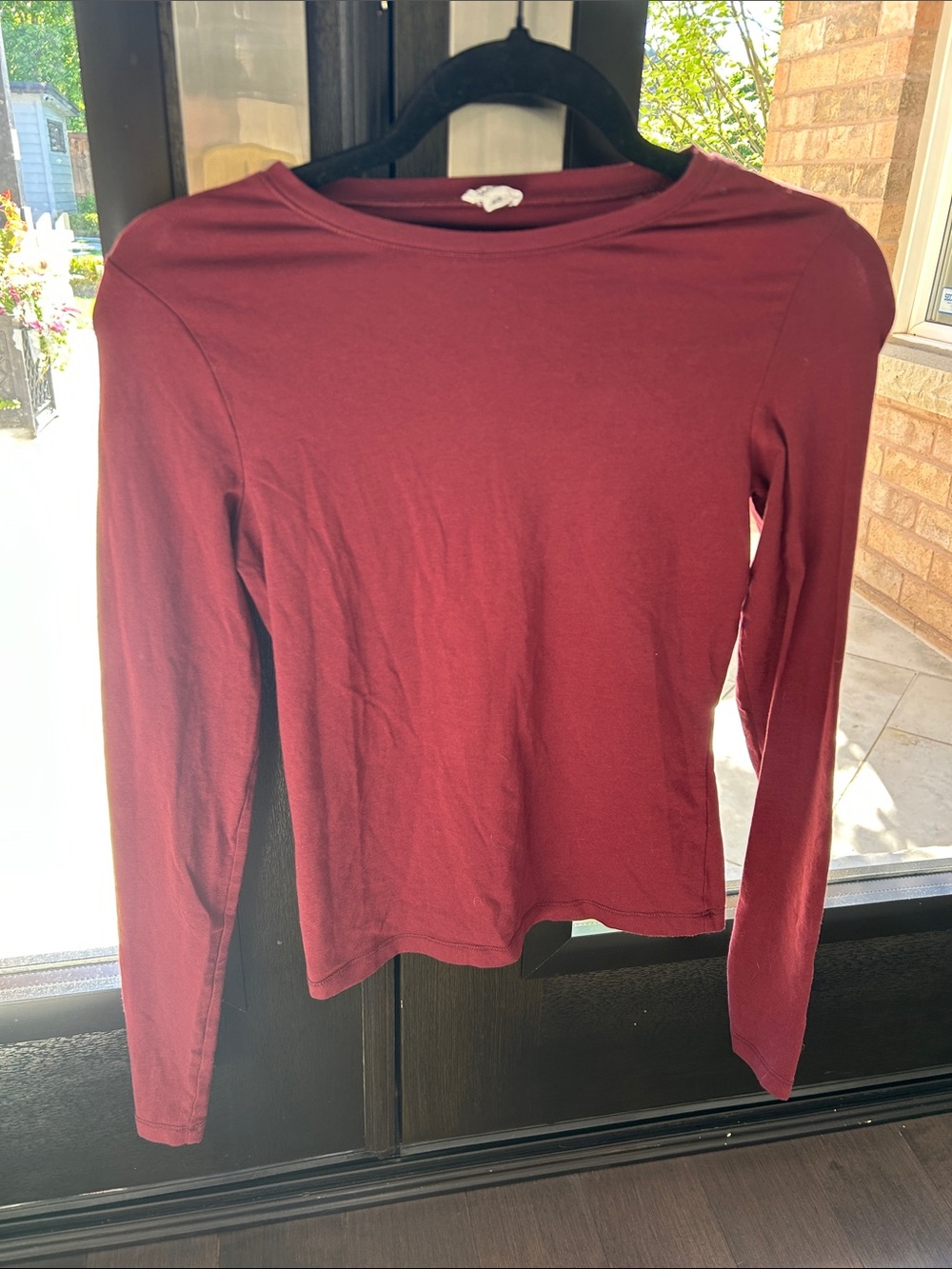 Garage Long Sleeve Crewneck Top - Burgundy